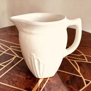 Vintage Art Deco Creamer Pitcher Ivory Ceramic Milk Jug Minimalist Farmhouse